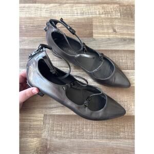 Stuart Weitzman Flippy Three Strap Mary Jane Flat size 8 in Metallic Gun Metal